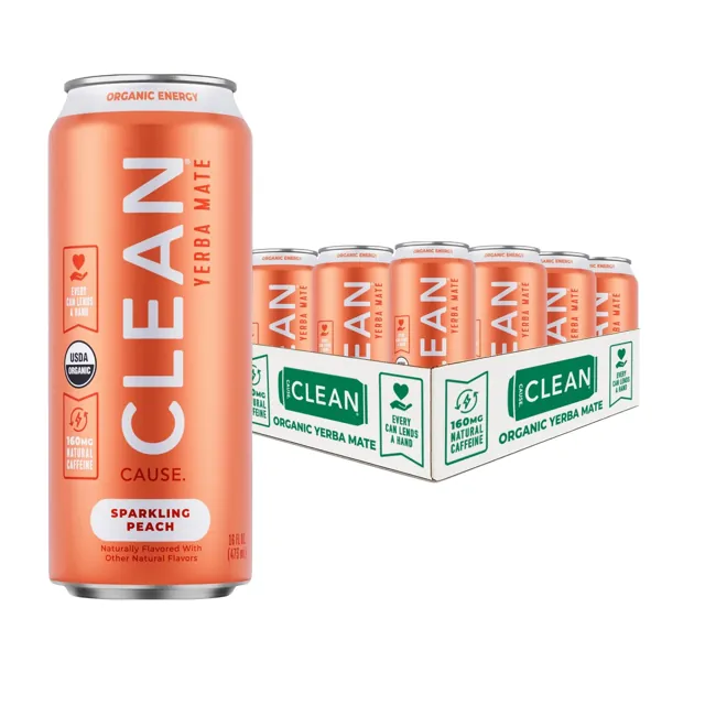 Clean Cause Peach Organic Sparkling Yerba Mate Energy Drink