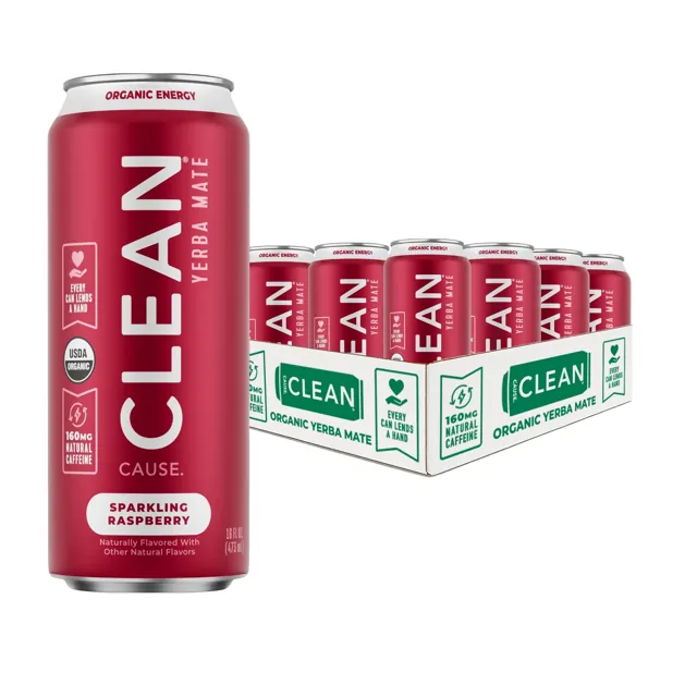 Clean Cause Raspberry Organic Sparkling Yerba Mate Energy Drink
