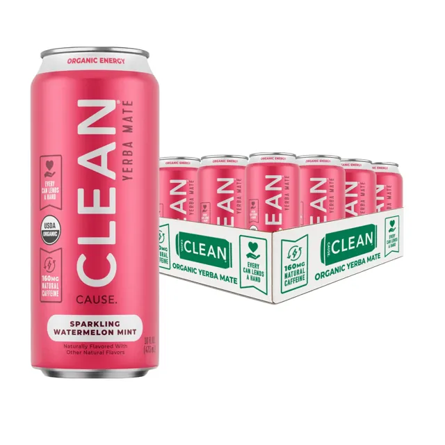 Clean Cause Watermelon Mint Organic Sparkling Yerba Mate Drink