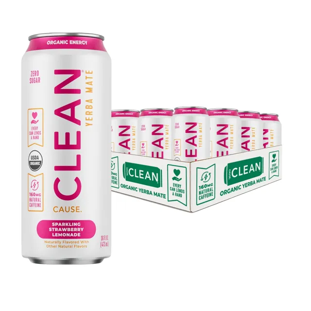 Clean Cause Strawberry Lemonade Organic Zero-Calorie Sparkling Yerba Mate