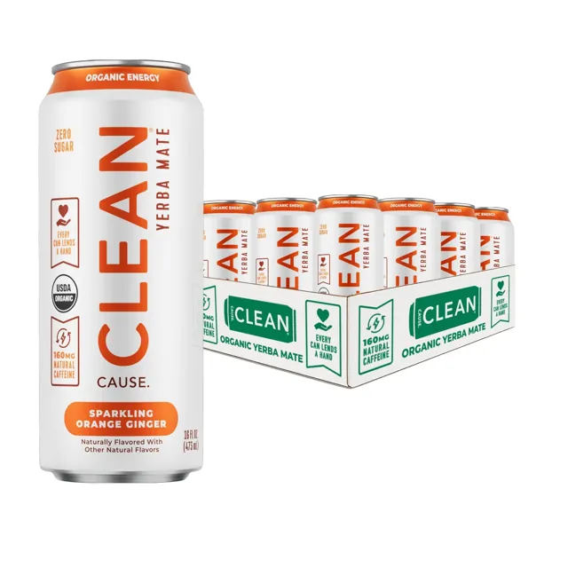 Clean Cause Orange Ginger Zero Calorie Organic Sparkling Yerba Mate