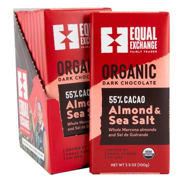Equal Exchange Organic Dark Chocolate Almond & Sea Salt, 55% Cacao
