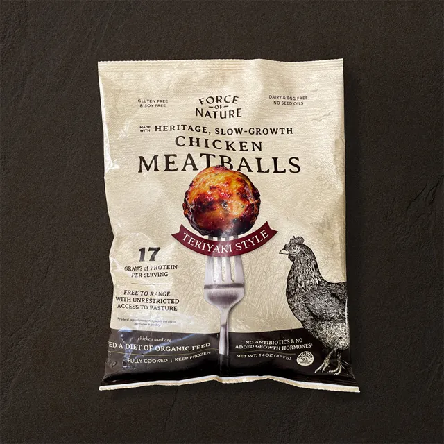 Force of Nature Heritage, Slow-Growth Chicken Teriyaki Style Meatballs