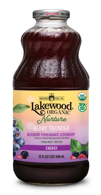 Lakewood Organic Nurture Berry Thunder, Organic Berry Juice with Matcha and Yerba Mate