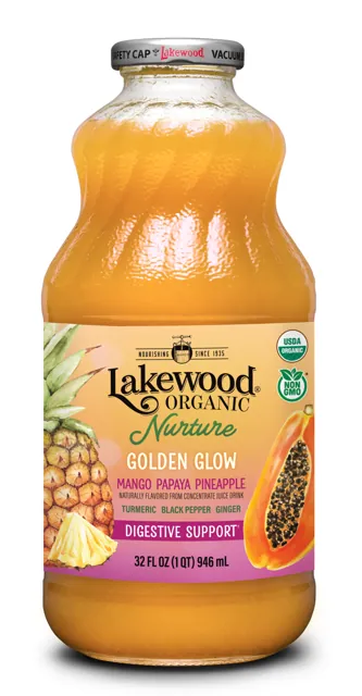 Lakewood Organic Nurture Golden Glow, Organic Tropical Juice with Prebiotic Fiber, Ginger and Turmeric