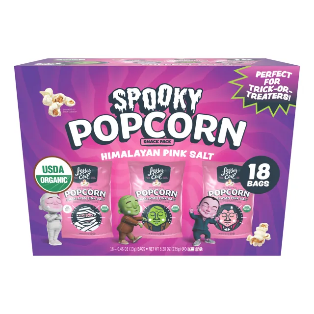 LesserEvil Spooky Popcorn Himalayan Pink Snack Pack