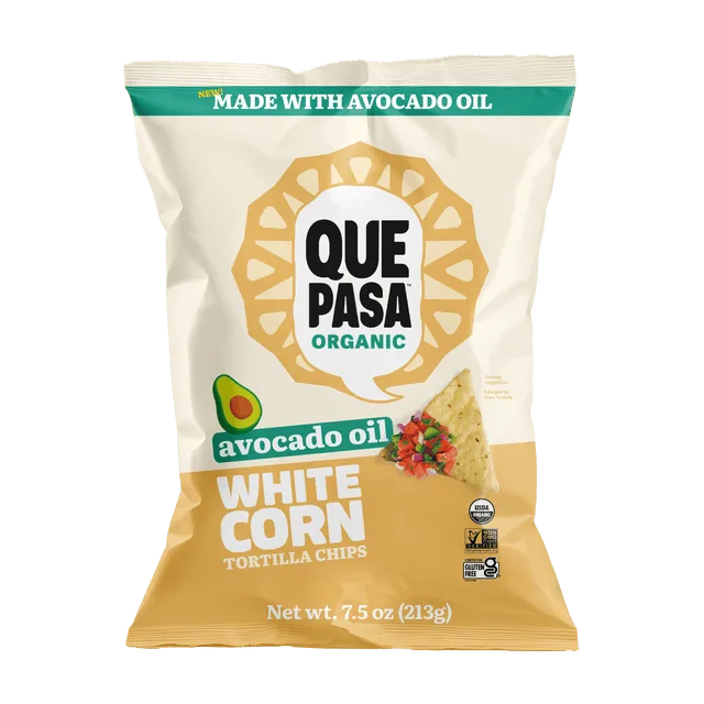 Que Pasa Organic Avocado Oil White Corn Tortilla Chips