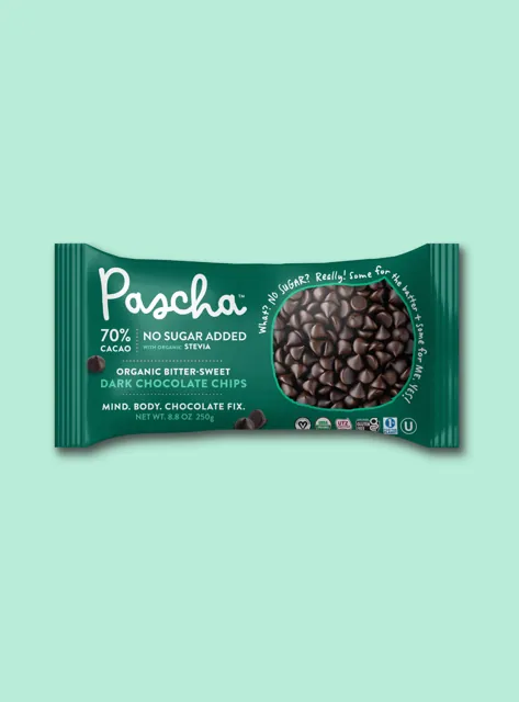 Pascha 70% Cacao Organic Vegan Bitter-Sweet Dark Chocolate Chips with Stevia