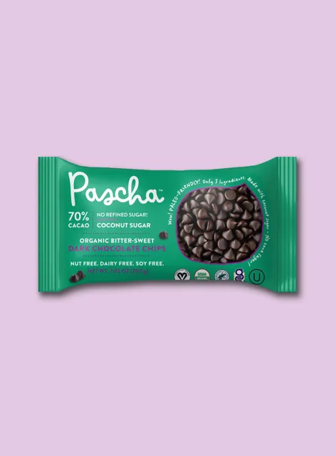 Pascha 70% Cacao Organic Bitter-Sweet Dark Chocolate Chips with Coconut Sugar