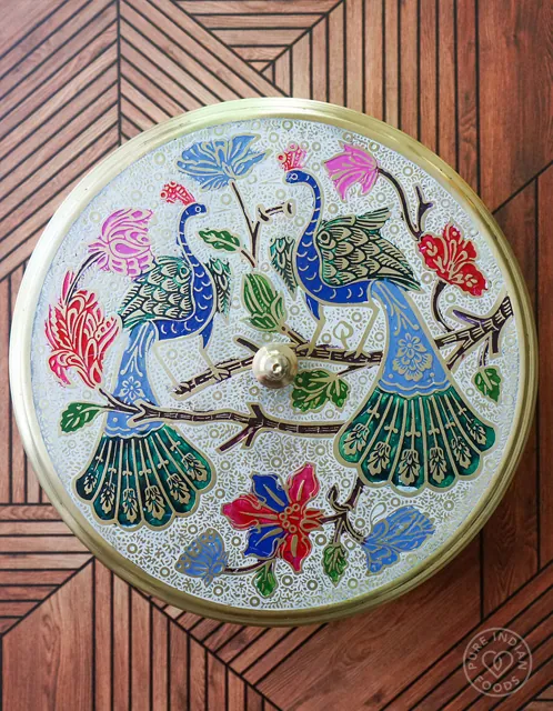 Pure Indian Foods Sacred Peacock Indian Spice Box, Solid Brass, Handmade