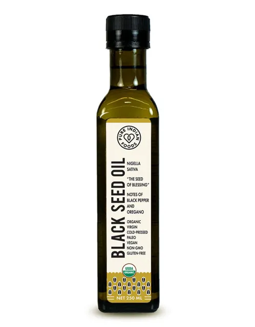Pure Indian Foods Black Seed Oil, Cold Pressed, Virgin & Certified Organic (Black Cumin Seed/Nigella Sativa)