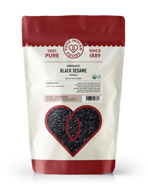 Pure Indian Foods Sesame Seeds Black, Certified Organic
