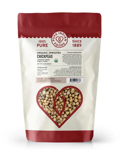 Pure Indian Foods Sprouted Chickpeas, Certified Organic (Garbanzo Beans, Kabuli Chana)