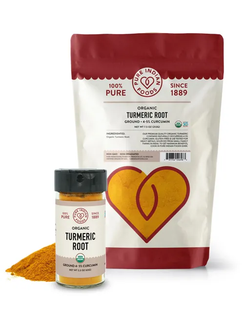 Pure Indian Foods Turmeric Root (High Curcumin 4-5%), Ground, Certified Organic