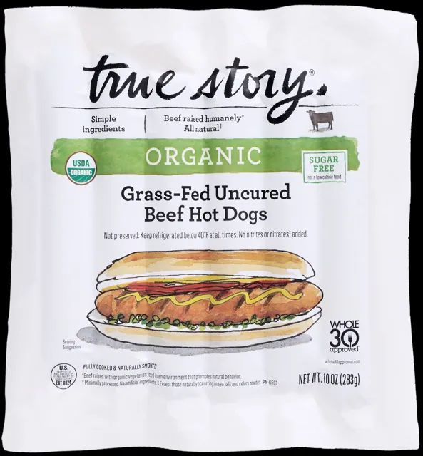 True Story Foods Organic Grass-Fed Uncured Beef Hot Dogs