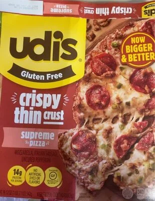 Udi's Gluten Free Supreme Mozzarella, Italian Sausage, Uncured Pepperoni Crispy Thin Crust Pizza