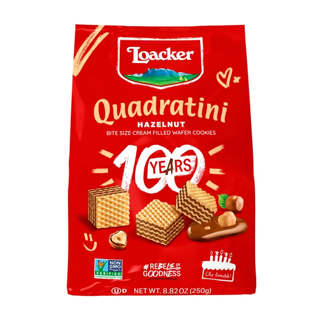 Loacker Quadratini Hazelnut Cream Filled Wafer Cookies